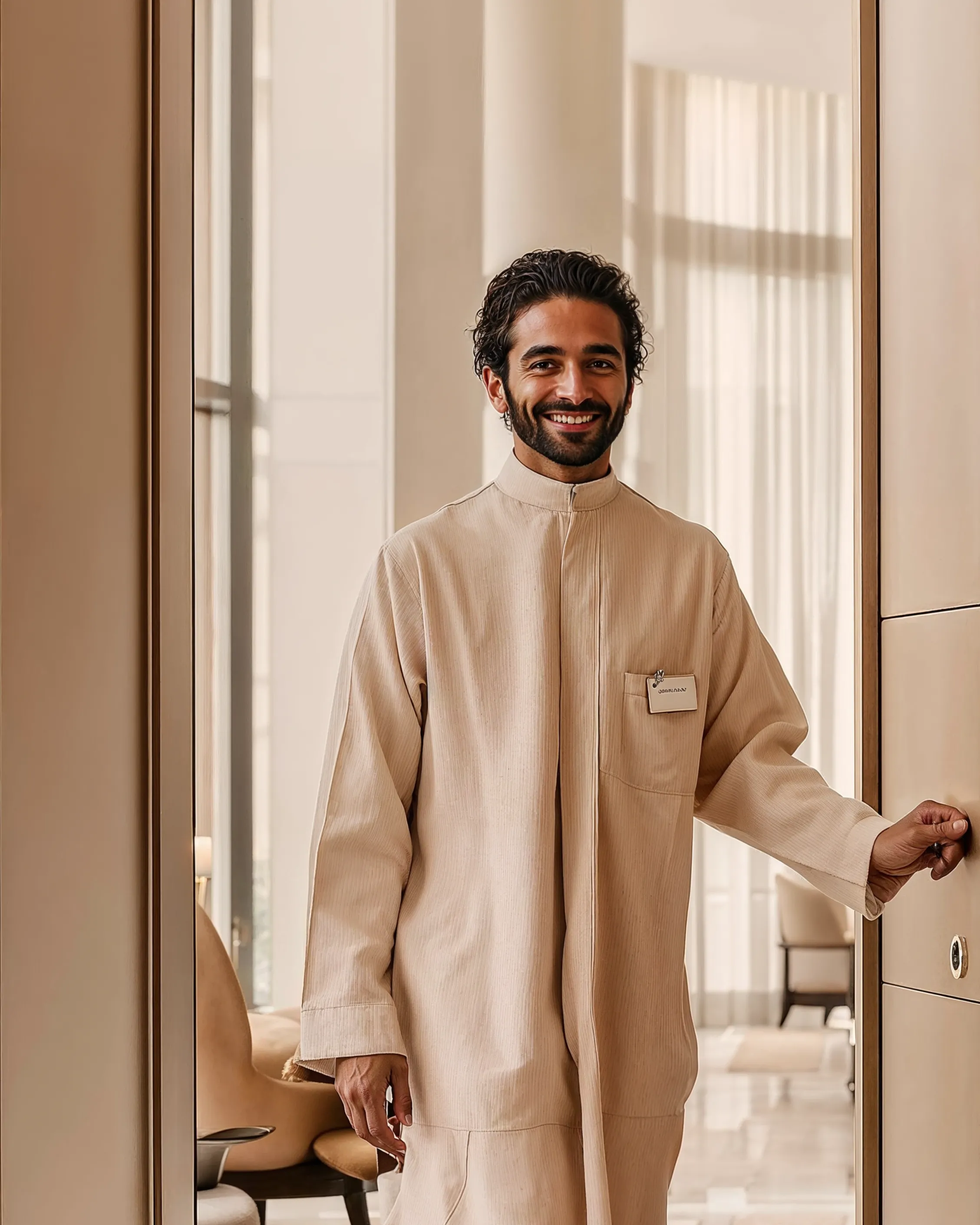 Concierge greeting a resident at the door